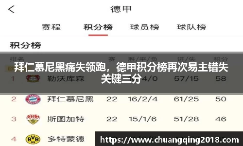 拜仁慕尼黑痛失领跑，德甲积分榜再次易主错失关键三分